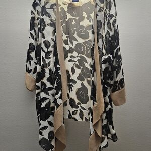 Susan Graver Black and Tan Floral Blouse